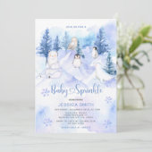 Blue Winter Woodland Arctic Animals Baby Sprinkle Einladung (Stehend Vorderseite)