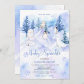 Blue Winter Woodland Arctic Animals Baby Sprinkle Einladung (Vorne/Hinten)