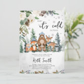 Blue Winter Woodland Baby Dusche Einladung (Stehend Vorderseite)