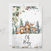 Blue Winter Woodland Baby Dusche Einladung (Rückseite)