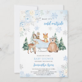 Blue Winter Woodland Baby Dusche Einladung