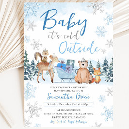 Blue Winter Woodland Baby Dusche Einladung