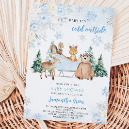 Blue Winter Woodland Baby Dusche Einladung