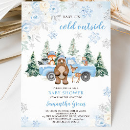 Blue Winter Woodland Baby Dusche Einladung