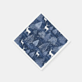 Blue Winter Woodland Christmas Reindeer Holiday Serviette (Ecke)