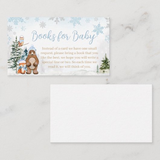 Blue Winter Woodland Tiere Bücher für Baby Begleitkarte (Vorne/Hinten)