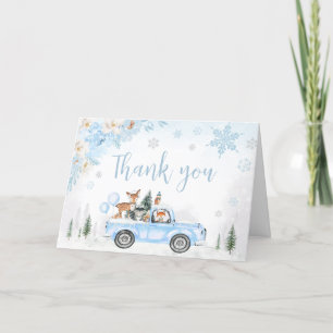 Blue Winter Woodland Truck Baby Dusche Dankeskarte