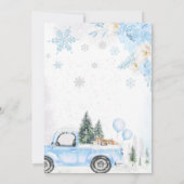 Blue Winter Woodland Truck Baby Dusche Einladung (Rückseite)