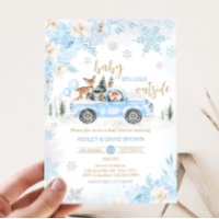 Blue Winter Woodland Truck Baby Dusche