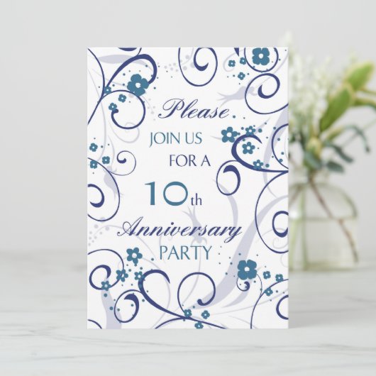 Blue Wirbel 10 Jahre Party Einladung Card (Stehend Vorderseite)