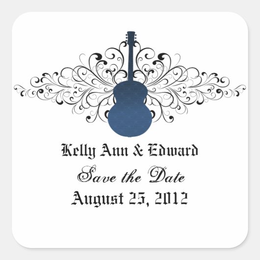 Blue Wirbel Gitarre Save the Date Stickers (Vorderseite)