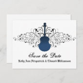 Blue Wirbel Guitar Save the Date Postcard Ankündigungspostkarte (Vorne/Hinten)