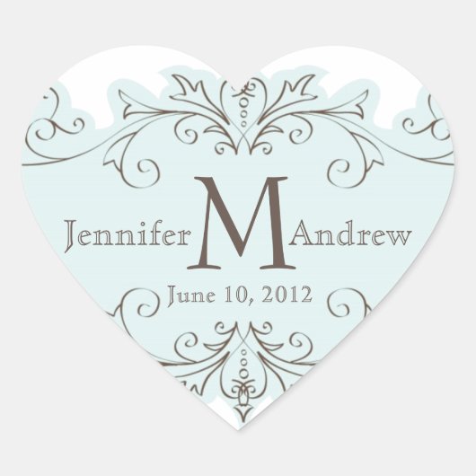 Blue Wirbel Monogram Gastgeschenk Hochzeit Aufkleb Herz-Aufkleber (Vorderseite)