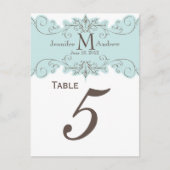 Blue Wirbel Monogram Wedding Tischnummer Cards (Vorderseite)