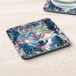 Blue Wolf Beverage Coaster | Farbiger Wolf Zeichne Getränkeuntersetzer