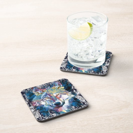 Blue Wolf Beverage Coaster | Farbiger Wolf Zeichne Getränkeuntersetzer (Rechte Seite)