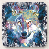 Blue Wolf Beverage Coaster | Farbiger Wolf Zeichne Getränkeuntersetzer (Vorderseite)