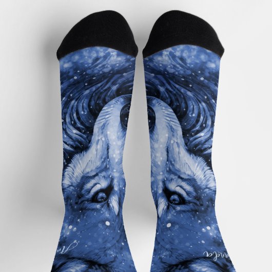 Blue Wolf Cosmic Celestial Sky Stars Personalisier Socken (Oben)