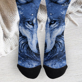 Blue Wolf Cosmic Celestial Sky Stars Personalisier Socken