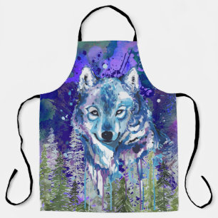 Blue Wolf   Farbiger Wolf Zeichnend   Abstrakte Ku Schürze