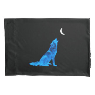 Blue Wolf Howling auf dem Mond Kissenbezug