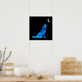 Blue Wolf Howling auf dem Mond Poster (Küche)