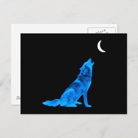 Blue Wolf Howling auf dem Mond Postkarte (Vorne/Hinten)