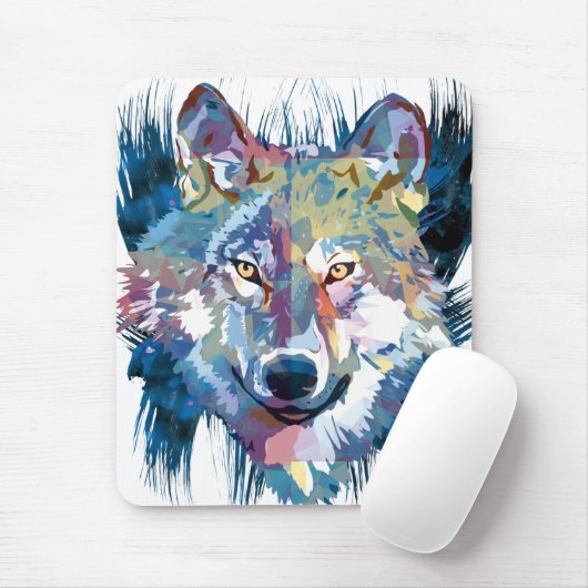 Blue Wolf Mousepad | Farbiger Wolf Zeichnend (Mit Mouse)