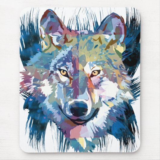 Blue Wolf Mousepad | Farbiger Wolf Zeichnend (Vorne)