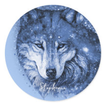 Blue Wolf Name Personalisiert Sticker