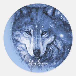 Blue Wolf Name Personalisiert Sticker
