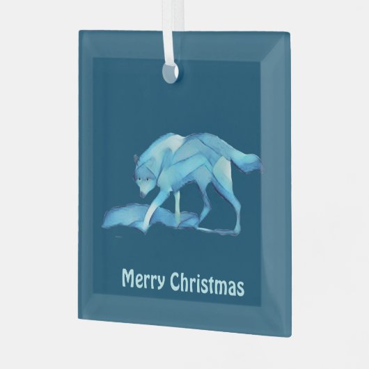 Blue Wolf Ornament Aus Glas (Vorderseite links)