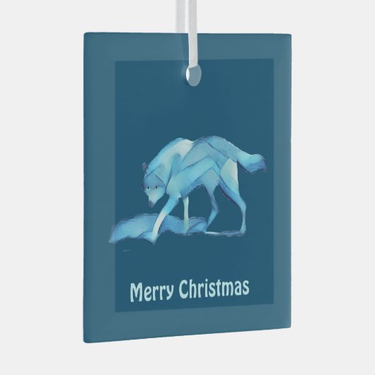 Blue Wolf Ornament Aus Glas (Vorderseite Rechts)