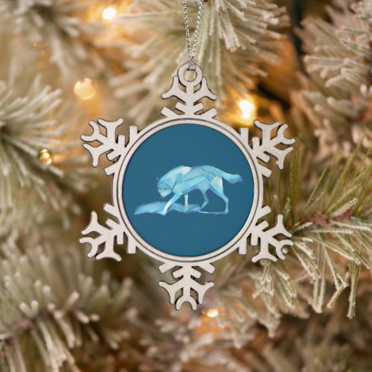 Blue Wolf Schneeflocken Zinn-Ornament (Baum)