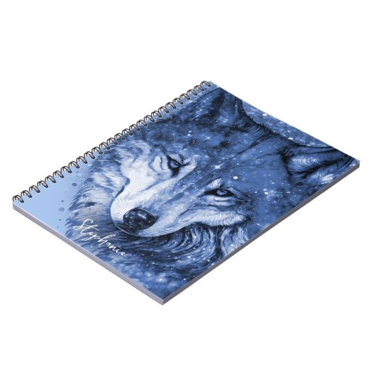 Blue Wolf Stars Sky Cosmic Celestial Personalisier Notizblock (Linke Seite)