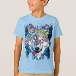 Blue Wolf T - Shirt | Farbiger Wolf Zeichnend