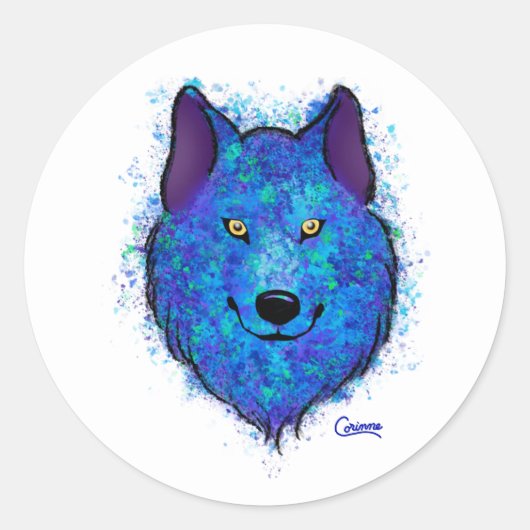 Blue Wolf - Umschlagklammer Runder Aufkleber (Vorderseite)