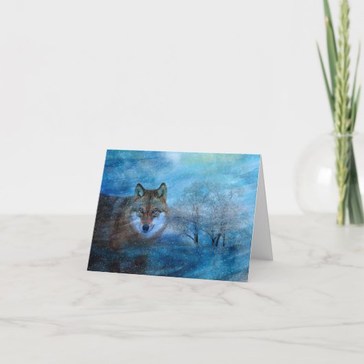 Blue Wolf Winter Forest Wildlife Painting (Vorderseite)