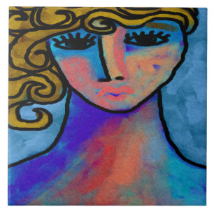 Blue Woman Abstrakt Digital Painting Fliese