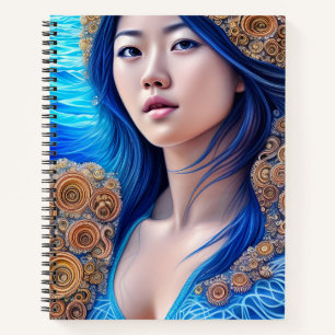 Blue Woman Portrait Abstrakt Fantasy Art Notizblock
