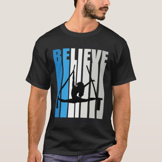 Blue Womens Believe Air Dancer Motivational Retro  T-Shirt (Vorderseite)