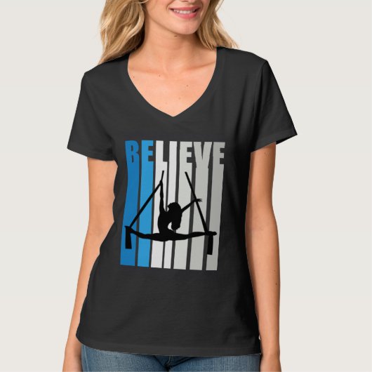 Blue Womens Believe Air Dancer Motivational Retro T-Shirt (Vorderseite)
