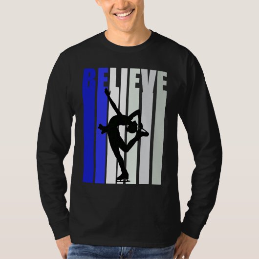 Blue Womens Believe Ice Skating Inspirational Squa T-Shirt (Vorderseite)