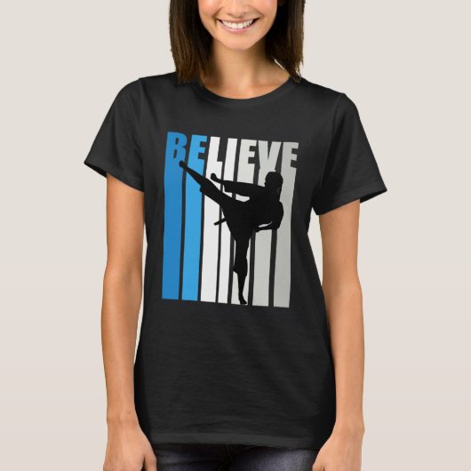 Blue Womens Believe Jiu Jitsu Motivational Retro G T-Shirt (Vorderseite)