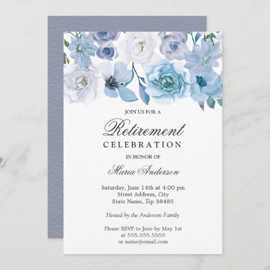 Blue Wonderful Blume Rente Party Einladung (Vorne/Hinten)