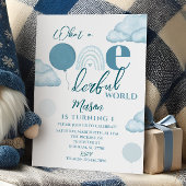Blue Wonderful World First Birthday Invitation Einladung