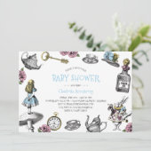 Blue Wonderland Baby Dusche mit Polka Dots Einladung (Stehend Vorderseite)