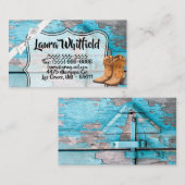Blue Wood Barn Door Boots Country Ru Visitenkarte (Vorne/Hinten)