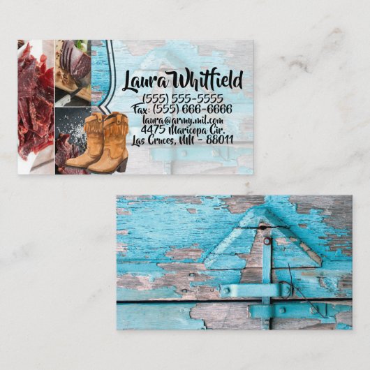 Blue Wood Barn Door Boots Country Ru Visitenkarte (Vorne/Hinten)
