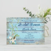 Blue Wood Beach Tropical BRIDAL SHOWER Einladung (Stehend Vorderseite)